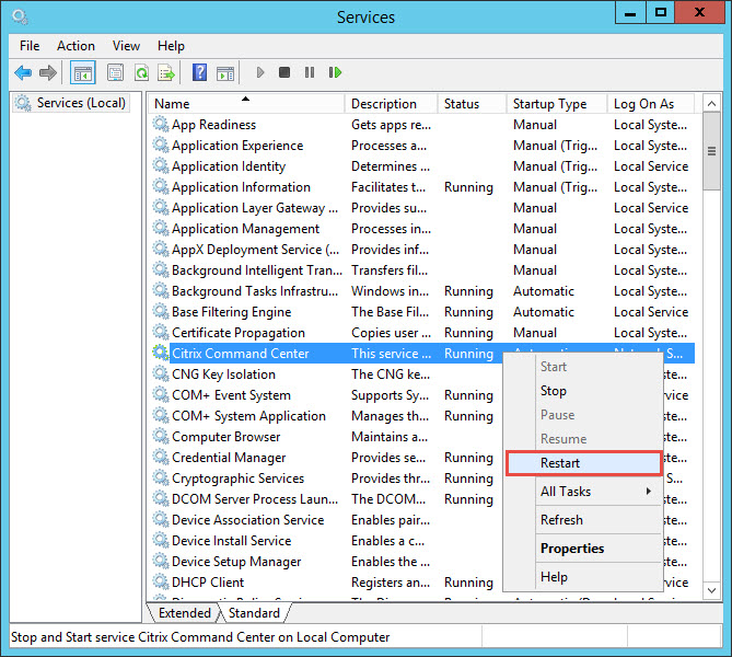 Restart Citrix Command Center Service